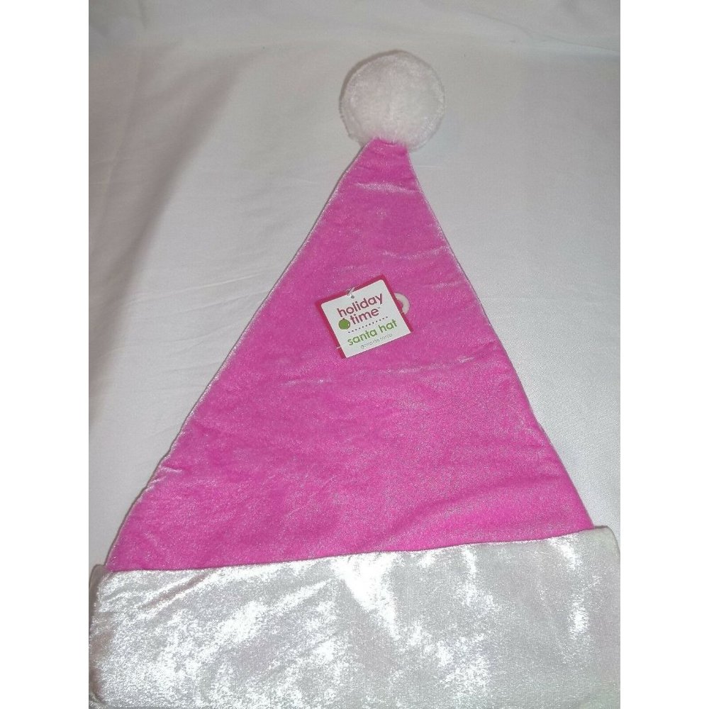 Adult Pink Velour Santa Hat White Trim Christmas Stocking Cap